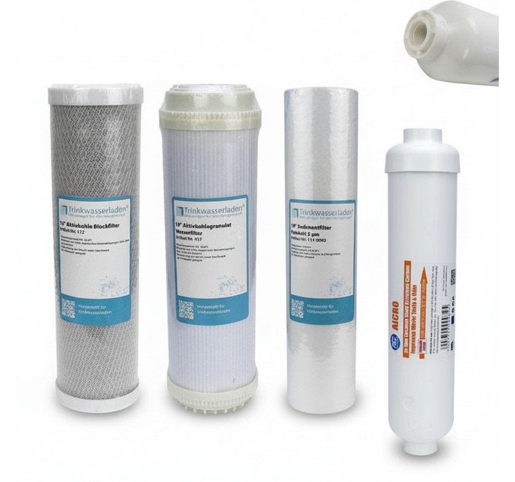 Trinkwasserladen Filtereinsatz, Filter Set 10" 4-teilig Umkehrosmose Anlage RO Sediment Aktivkohle