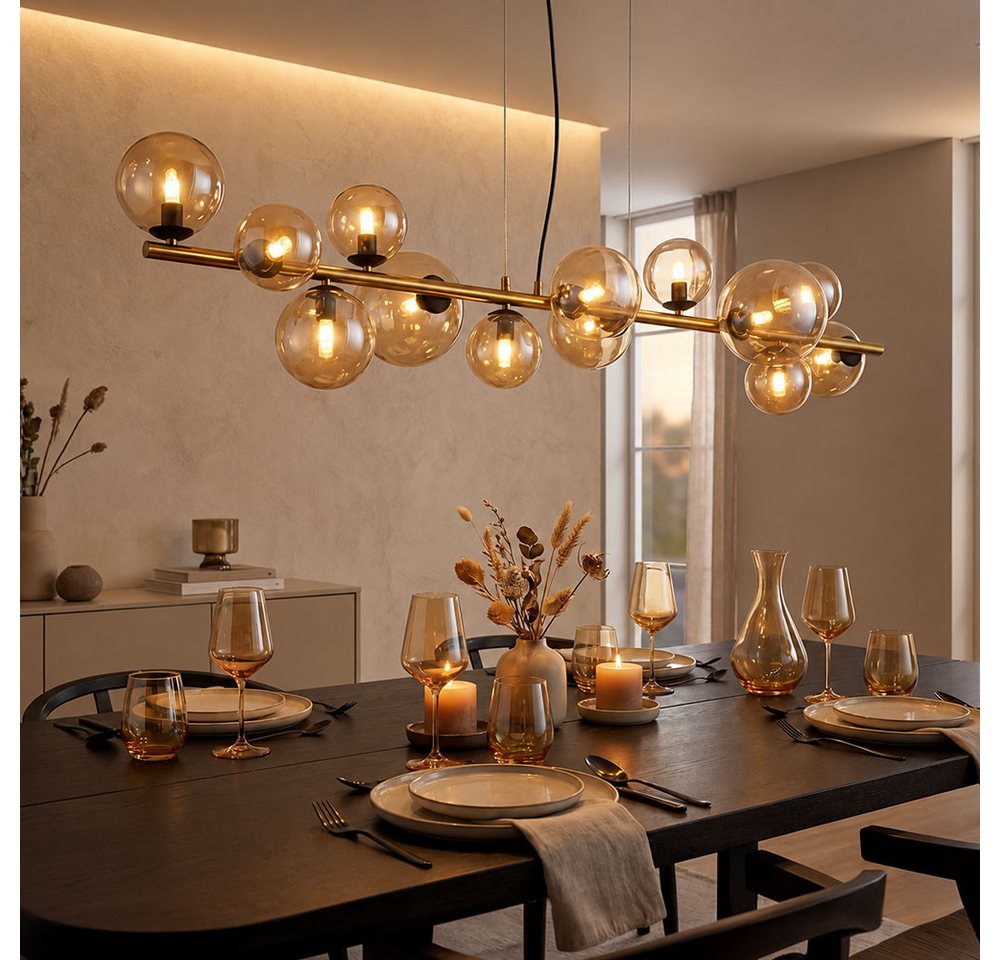 GLOBO LIGHTING LED Pendelleuchte, Leuchtmittel inklusive, Hängeleuchte Decken Pendelleuchte amber messing Kugel LED L 120 cm
