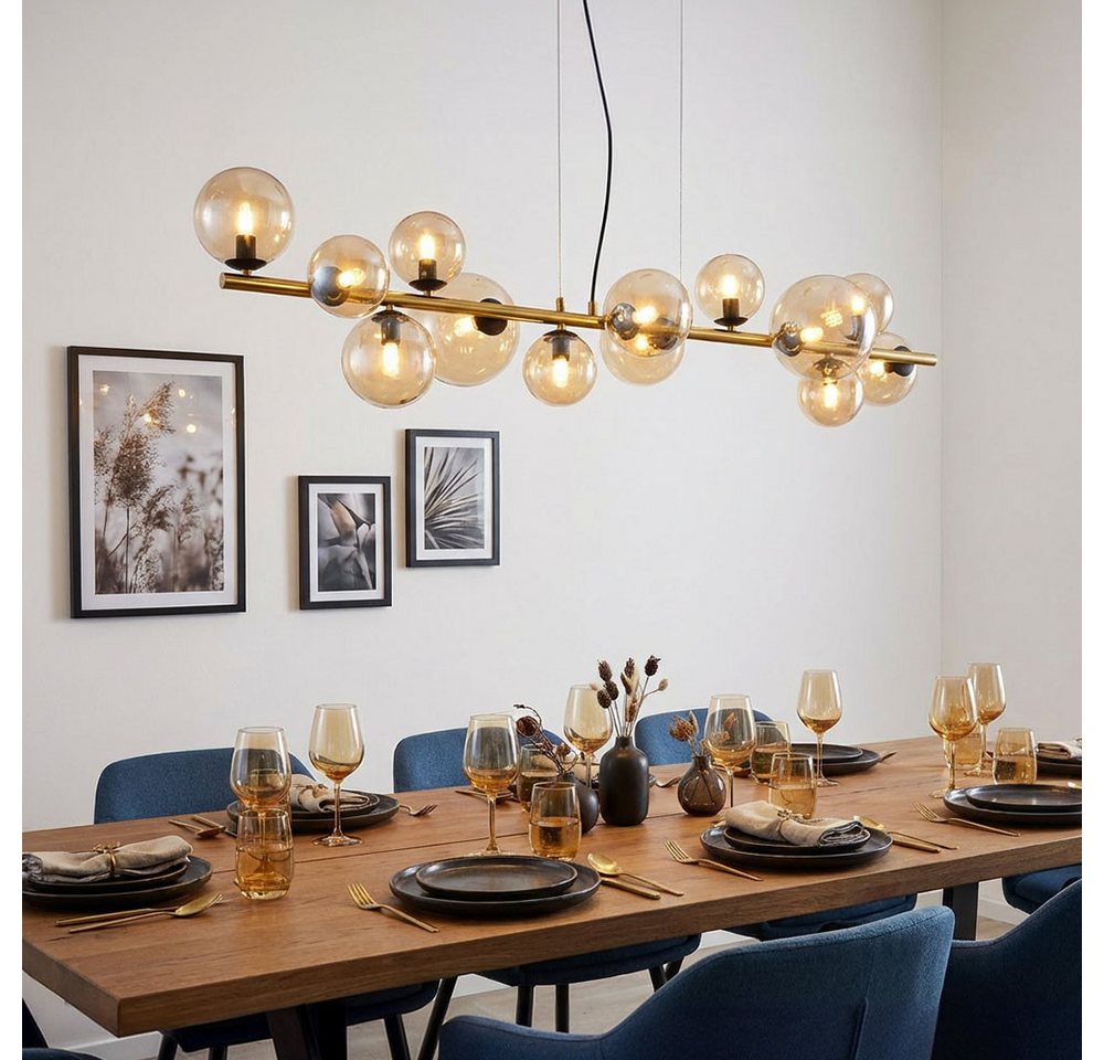 GLOBO LIGHTING LED Pendelleuchte, Leuchtmittel inklusive, Hängeleuchte Decken Pendelleuchte amber messing Kugel LED L 120 cm Bild 5