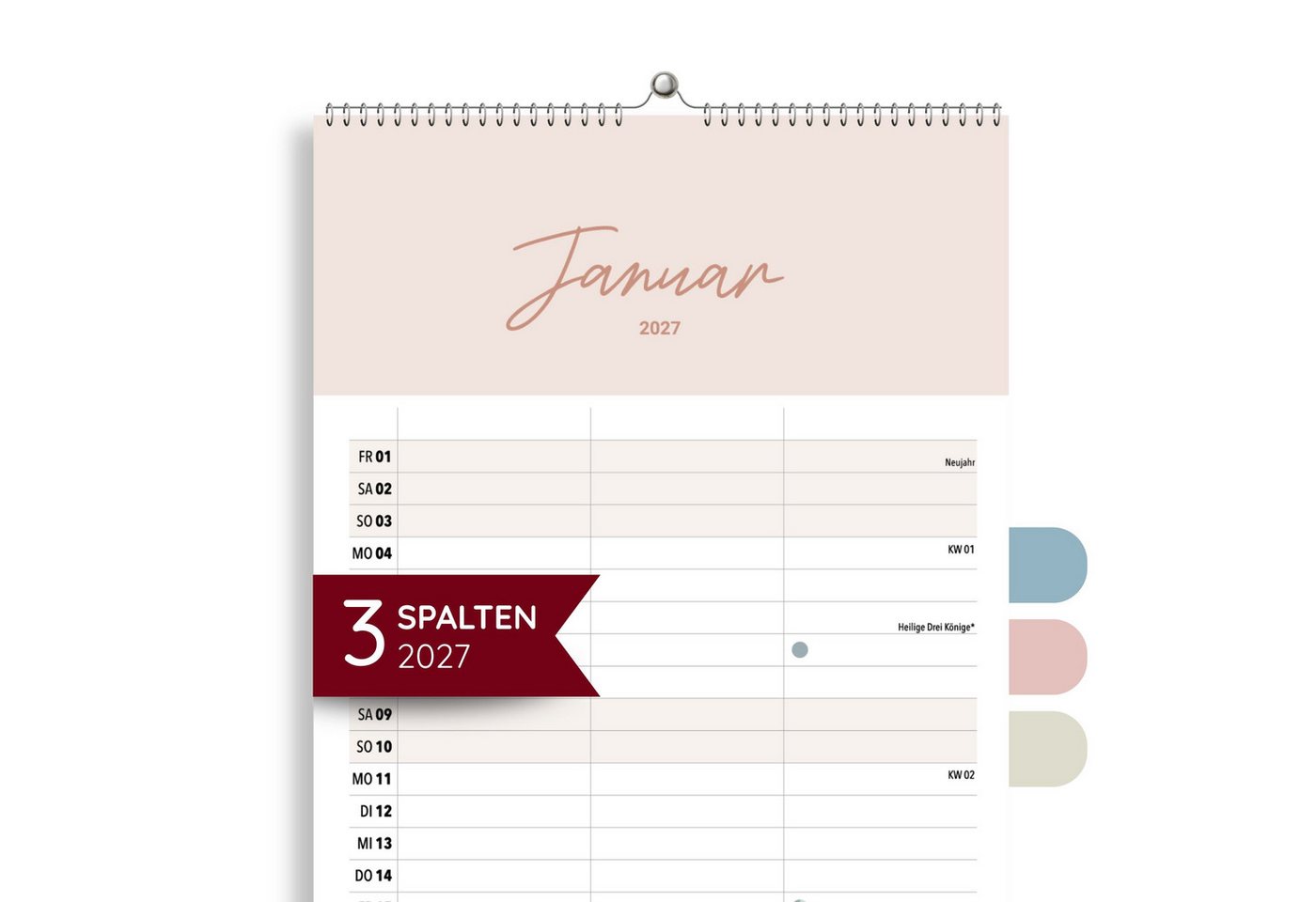 heaven+paper Partnerkalender Paarplaner Cozy 3 Spalten 2027 minimalistisch, hochwertig, Hergestellt in Deutschland Bild 2