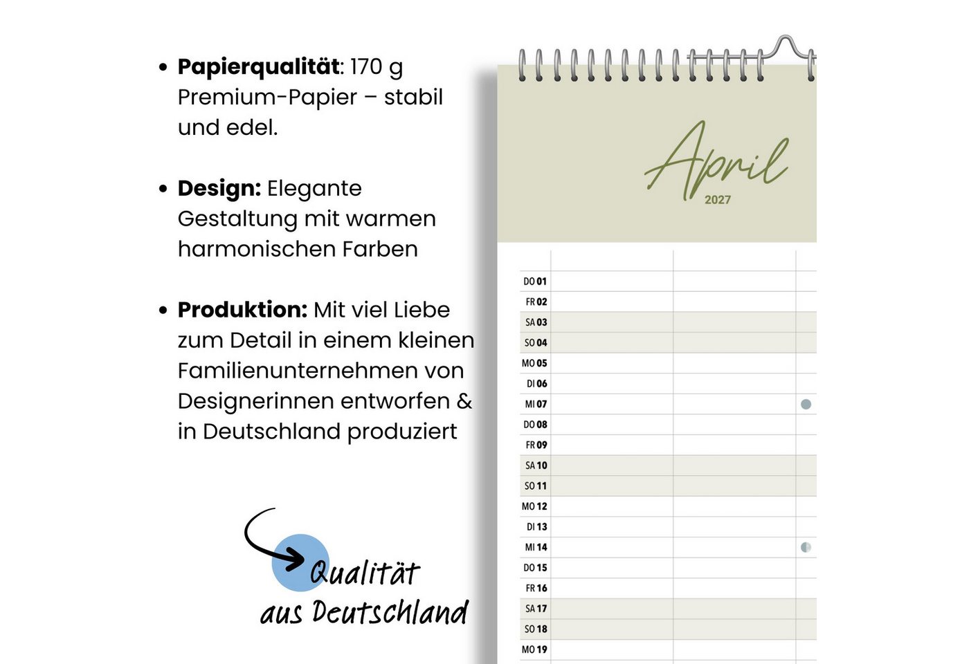 heaven+paper Partnerkalender Paarplaner Cozy 3 Spalten 2027 minimalistisch, hochwertig, Hergestellt in Deutschland Bild 4