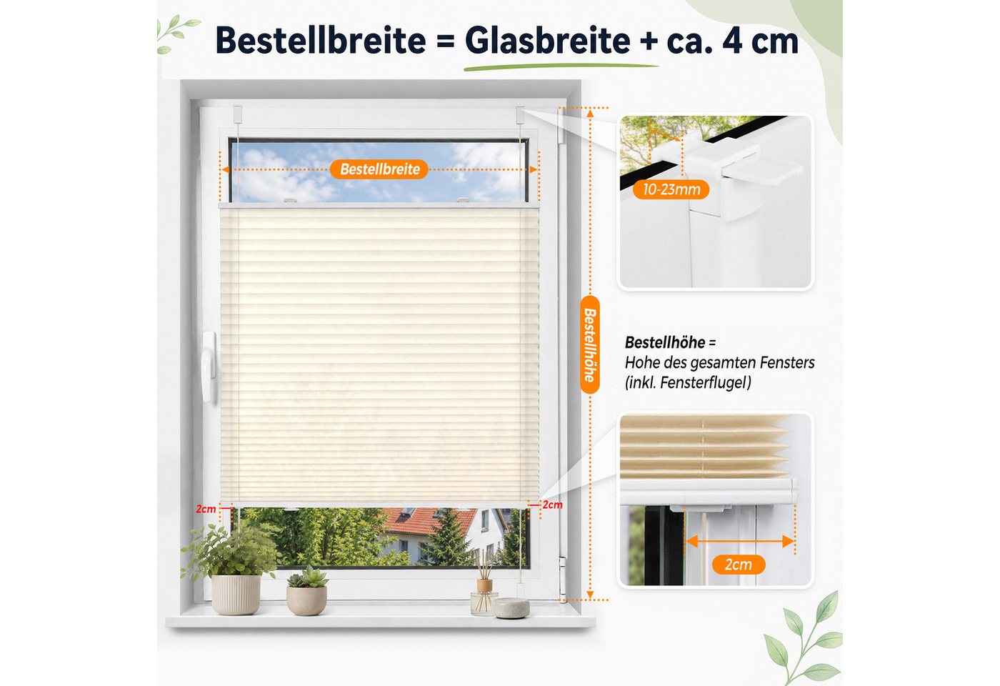 Vkele Plissee ohne Bohren Klemmfix, lichtdurchlässig, verspannt, verspannt Fenster Rollo, Klemmträger, Sichtschutz und Sonnenschutz, Easyfix Faltrollo, für Fenster und Türen Bild 2
