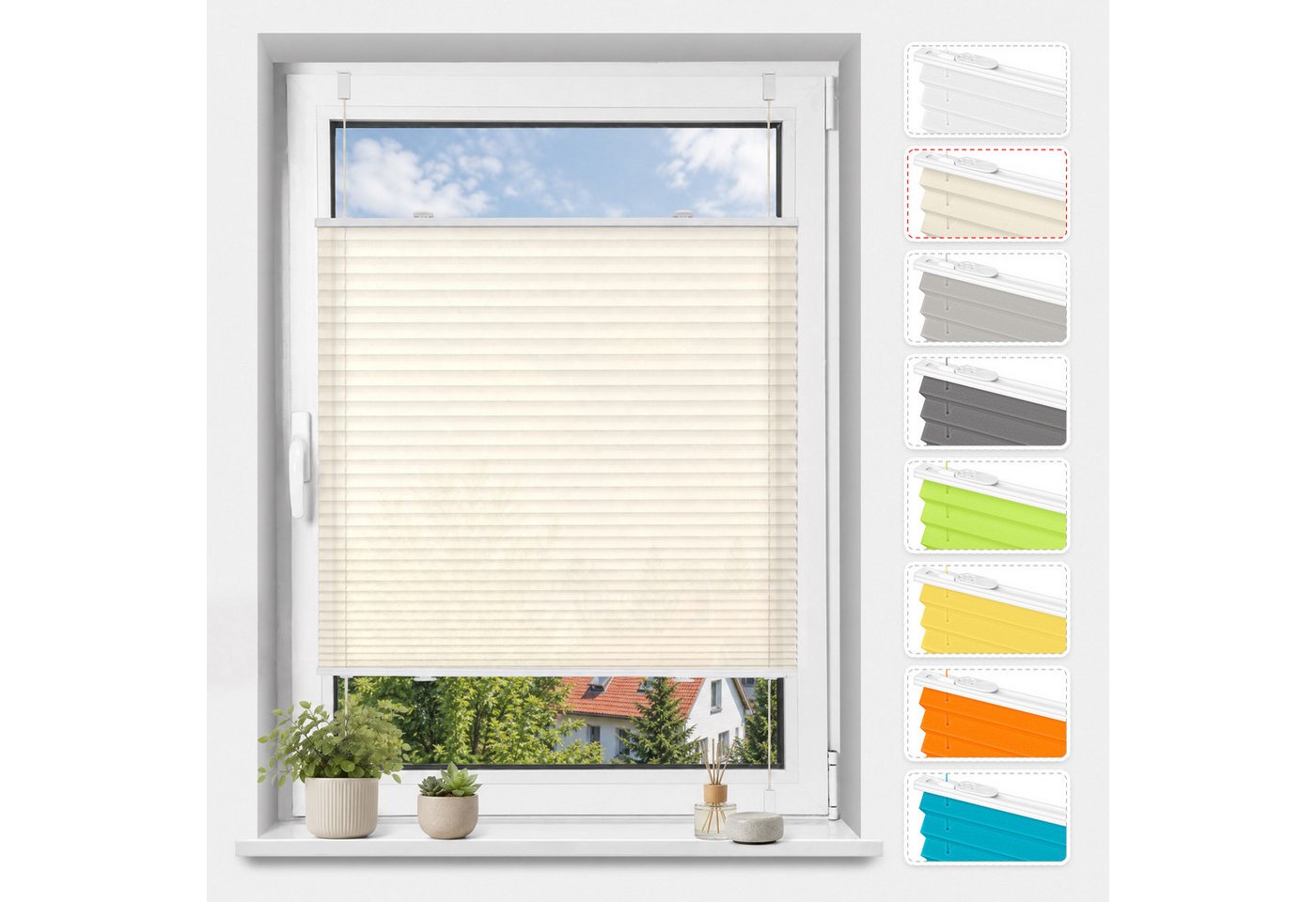 Vkele Plissee ohne Bohren Klemmfix, lichtdurchlässig, verspannt, verspannt Fenster Rollo, Klemmträger, Sichtschutz und Sonnenschutz, Easyfix Faltrollo, für Fenster und Türen Bild 3