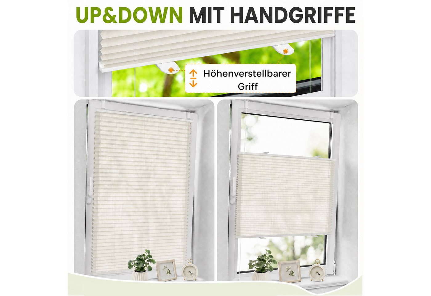 Vkele Plissee ohne Bohren Klemmfix, lichtdurchlässig, verspannt, verspannt Fenster Rollo, Klemmträger, Sichtschutz und Sonnenschutz, Easyfix Faltrollo, für Fenster und Türen Bild 5
