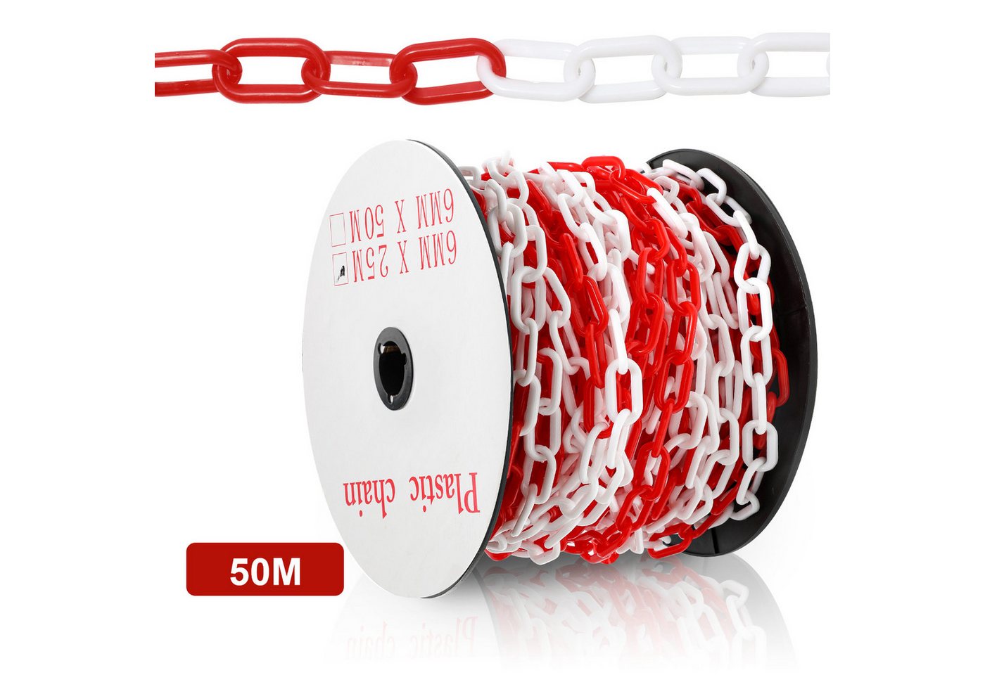 Clanmacy Absperrkette Absperrkette 25m/50m Warnkette Kunststoffkette rot weiß/schwarz gelb Bild 3