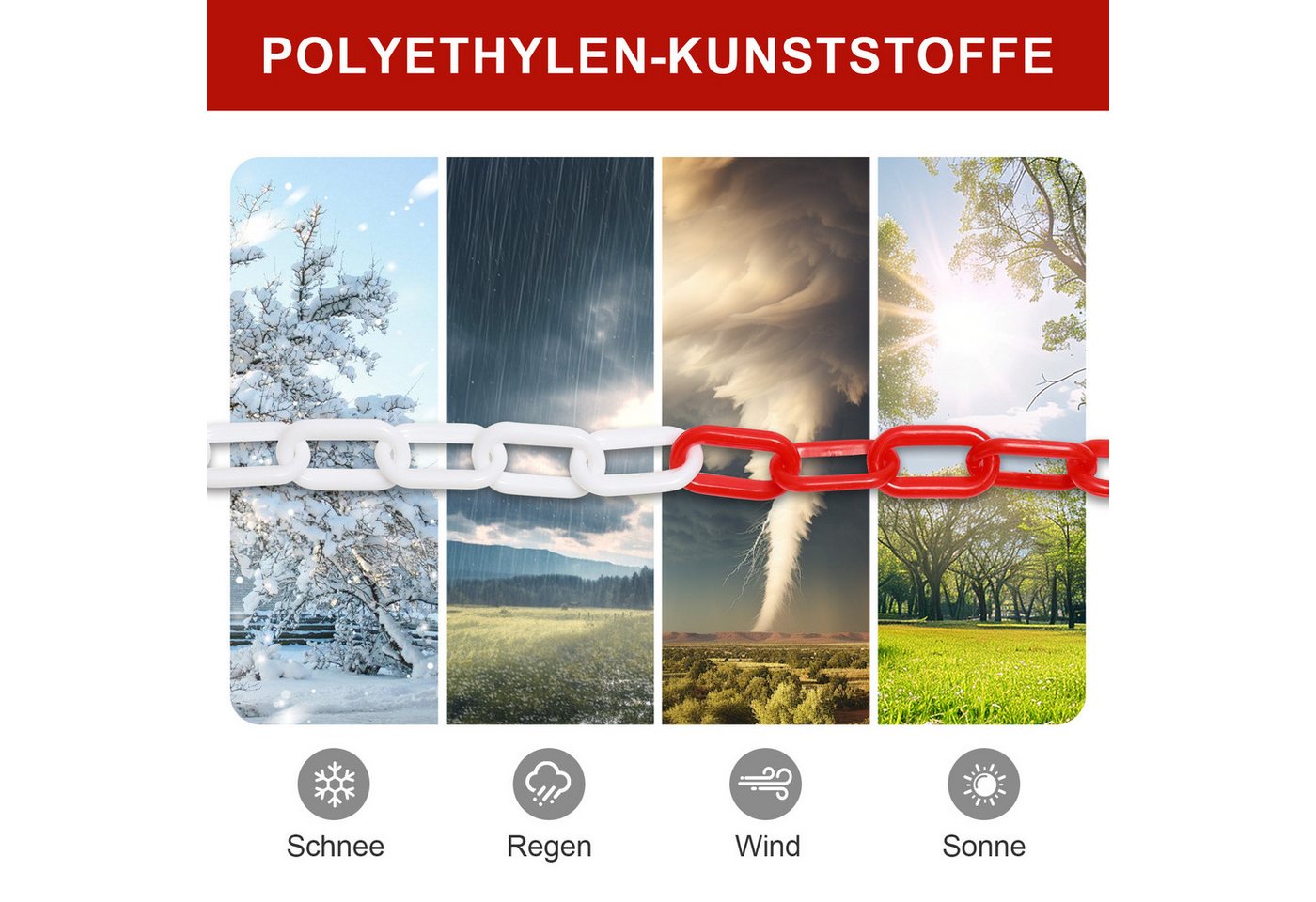 Clanmacy Absperrkette Absperrkette 25m/50m Warnkette Kunststoffkette rot weiß/schwarz gelb Bild 5