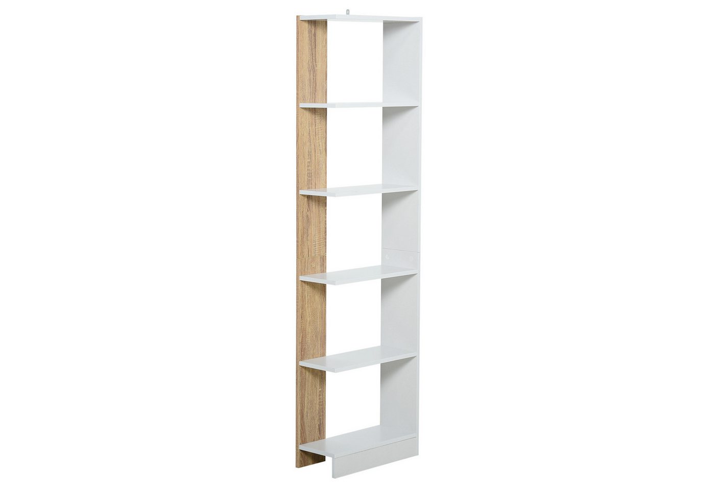 MC Star Bücherregal Schmale 5-stöckige Bücherregal, platzsparendes Aufbewahrungsmöbel, aus Holz, Bücherregal für Bad, Wohnzimmer, Schlafzimmer, Arbeitszimmer und Büro, 45 x 21 x 170 cm, Eiche und Weiß Bild 3