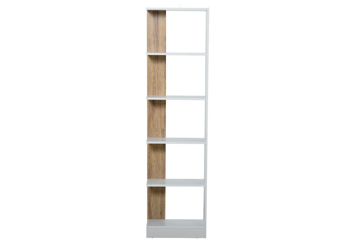 MC Star Bücherregal Schmale 5-stöckige Bücherregal, platzsparendes Aufbewahrungsmöbel, aus Holz, Bücherregal für Bad, Wohnzimmer, Schlafzimmer, Arbeitszimmer und Büro, 45 x 21 x 170 cm, Eiche und Weiß Bild 4