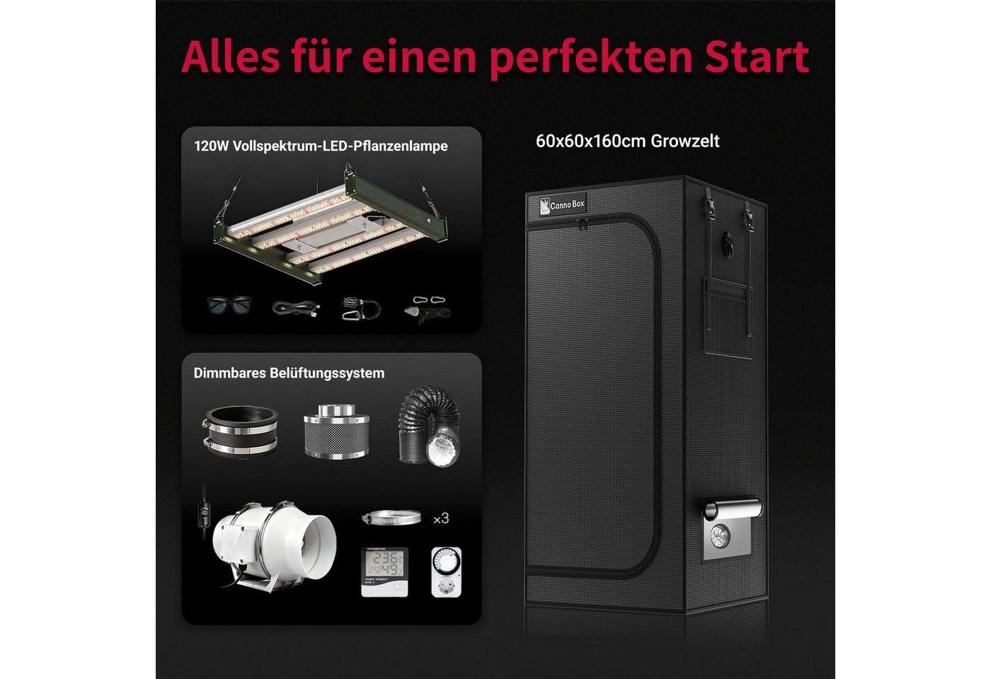 CannoBox Gewächshaus CannoBox Growzelt 100/150mm Abluft Komplett Set Pflanzenlampe Bild 4