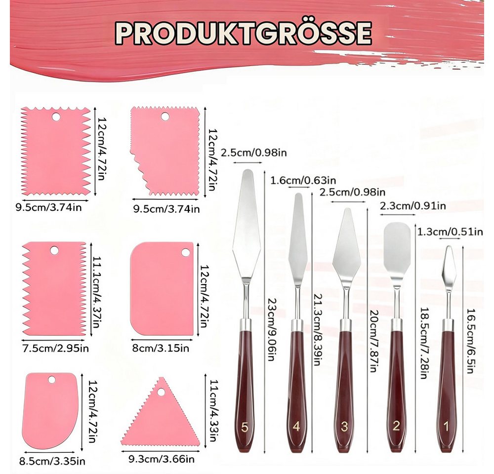 AFKSMILE Malpinsel 11 Stück Spachtel Set Acrylmalerei,für Strukturpaste,Aquarell,Gouache, 5 Stück Edelstahl Malmesser und 6 Stück Plastik Zahnspachtel
