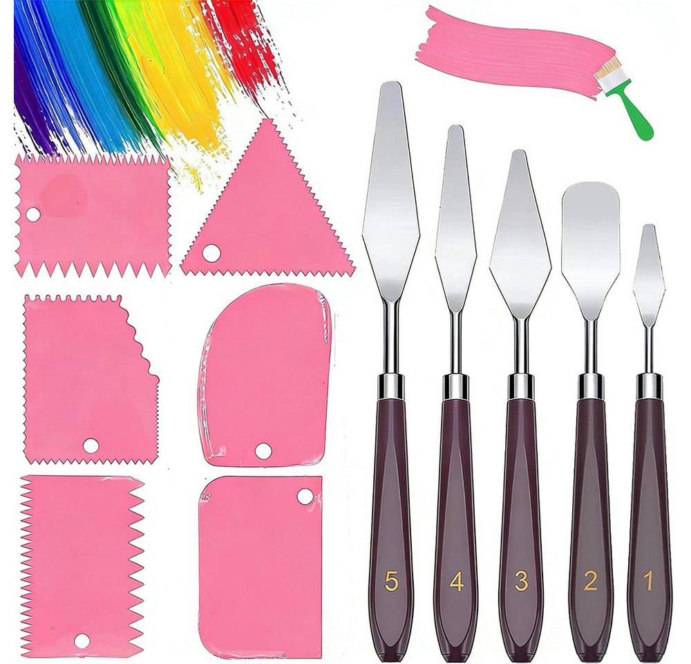 AFKSMILE Malpinsel 11 Stück Spachtel Set Acrylmalerei,für Strukturpaste,Aquarell,Gouache, 5 Stück Edelstahl Malmesser und 6 Stück Plastik Zahnspachtel Bild 4