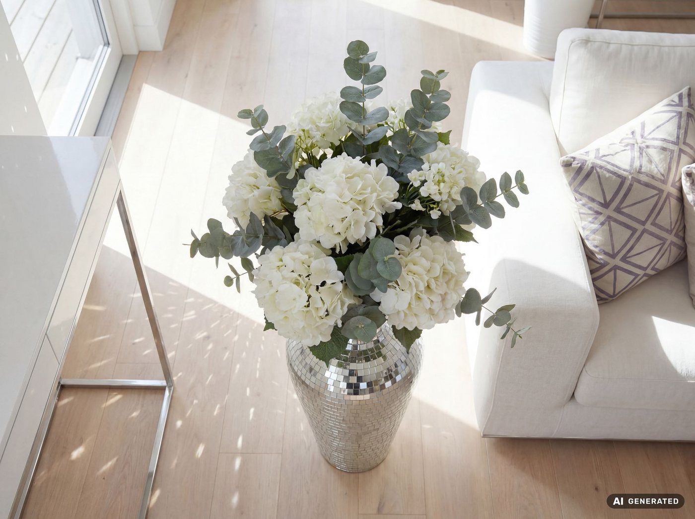 FINEBUY Bodenvase FB77700 Vase Silber 50cm Standvase Blumenvase XL Wohndeko Groß (Große Metallvase aus lackiertem Metall), Wohnaccessoire im Stil einer Discokugel