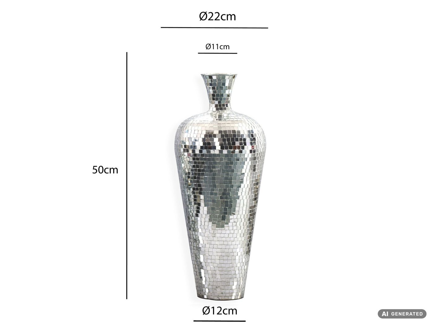 FINEBUY Bodenvase FB77700 Vase Silber 50cm Standvase Blumenvase XL Wohndeko Groß (Große Metallvase aus lackiertem Metall), Wohnaccessoire im Stil einer Discokugel Bild 3