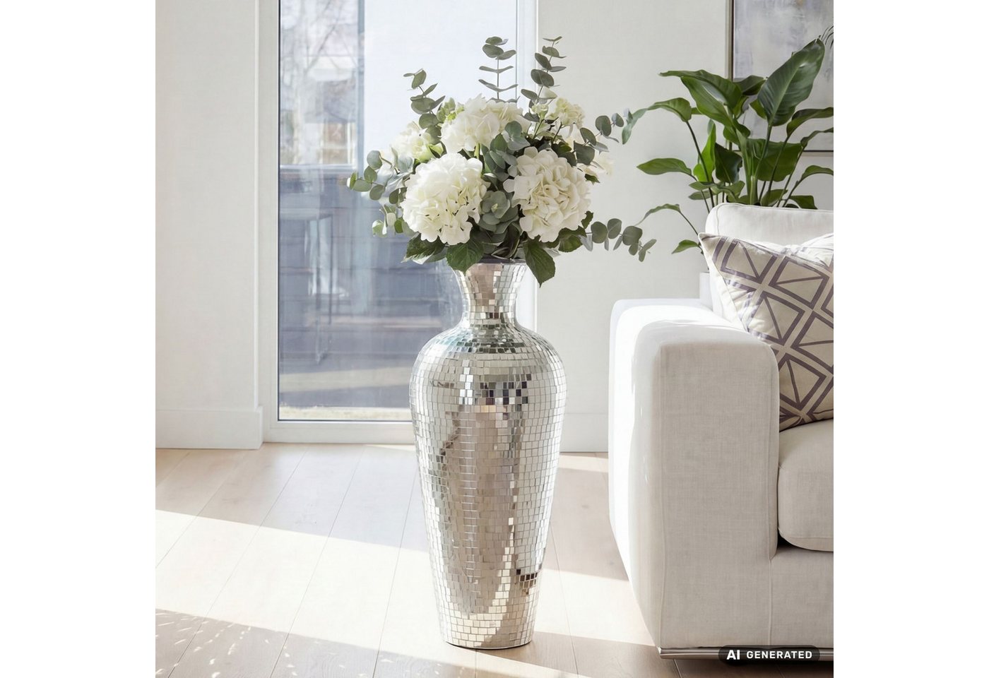 FINEBUY Bodenvase FB77700 Vase Silber 50cm Standvase Blumenvase XL Wohndeko Groß (Große Metallvase aus lackiertem Metall), Wohnaccessoire im Stil einer Discokugel Bild 4