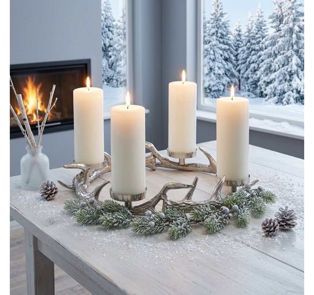 Home-trends24.de Adventskranz Hirsch Geweih Kranz Adventskranz Kerzenhalter Weihnachten Deko Ø 41 cm Bild 2