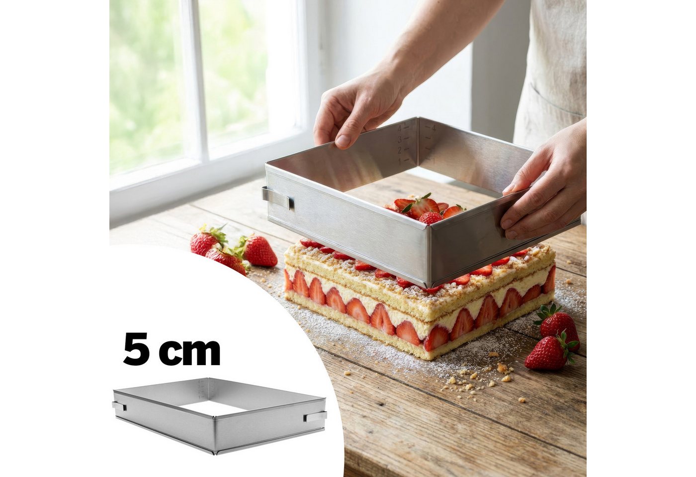 Lindenstein Backrahmen Backrahmen rechteckig verstellbar aus Edelstahl, 5 cm hoch, Edelstahl, (Packung, 1), Hochwertiger Edelstahl, größenverstellbar, leicht zu reinigen, stabil Bild 2
