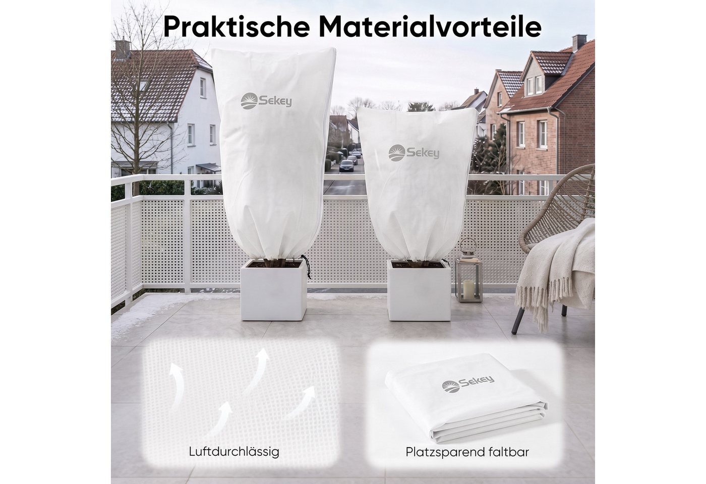 Sekey Winterschutzhaube Winterschutz Frostschutz für Kübelpflanzen mit Reißverschluss Zugband (3-St), 60 x 80cm, Für Kübelpflanzen und Sträucher – Garten, Balkon & Terrasse Bild 2