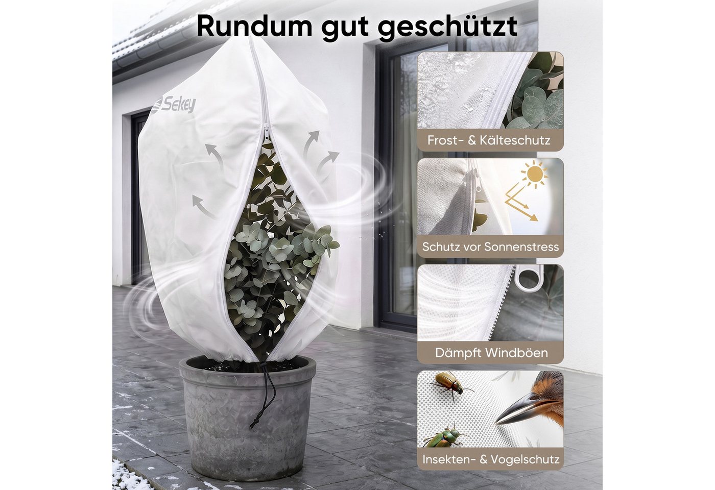 Sekey Winterschutzhaube Winterschutz Frostschutz für Kübelpflanzen mit Reißverschluss Zugband (3-St), 60 x 80cm, Für Kübelpflanzen und Sträucher – Garten, Balkon & Terrasse Bild 5