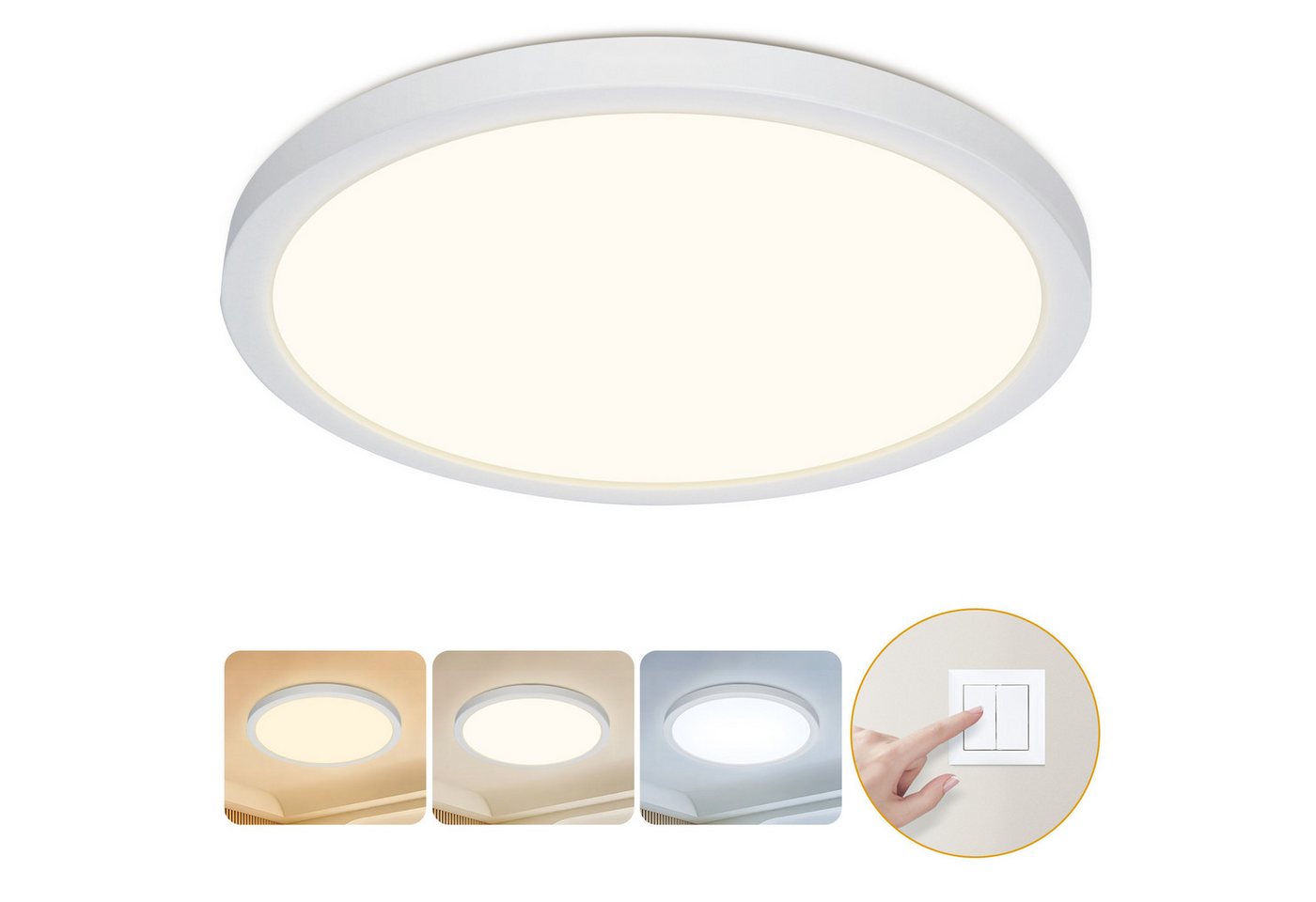 Great Jacob Deckenleuchte LED Deckenleuchte Ultraflach Dimmbar- 24W 3300 LM Ø 28,9 cm, LED wechselbar, 3 Farbtemperaturen (3000K/4000K/6500K), flaches Runddesign für Wohnzimmer, Schlafzimmer, Küche & Flur Bild 3