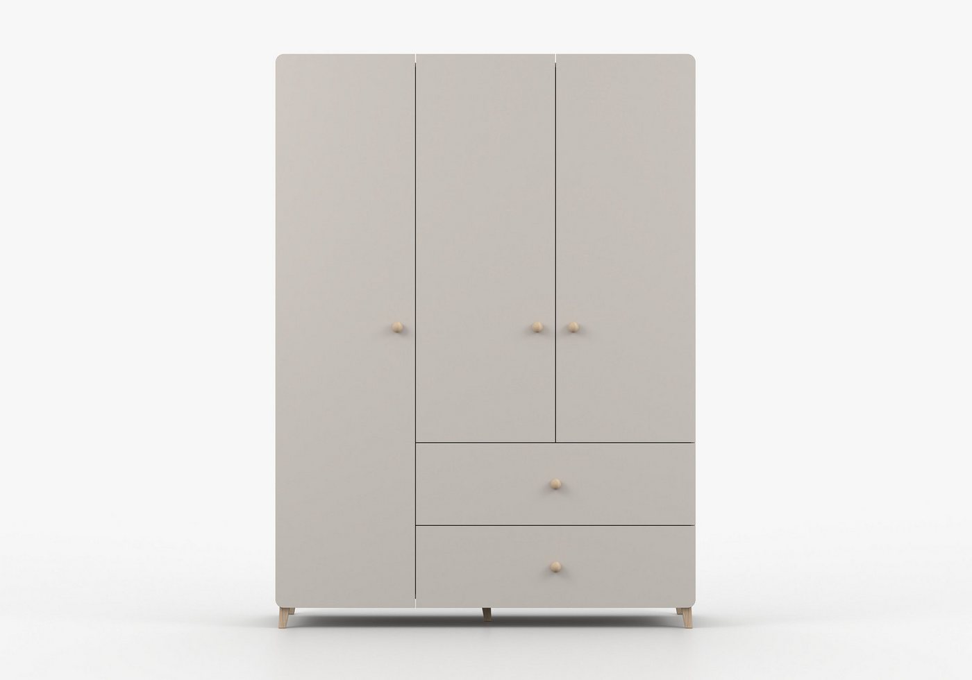 MOEBLO Drehtürenschrank MERK 3S2T (120 cm breit, mit 3 Türen, 2 Schubladen, 4 Einlegeböden, Kleiderstange und Holzgriffen, Kaschmir) (BxHxT):120 x 204 x 50 cm