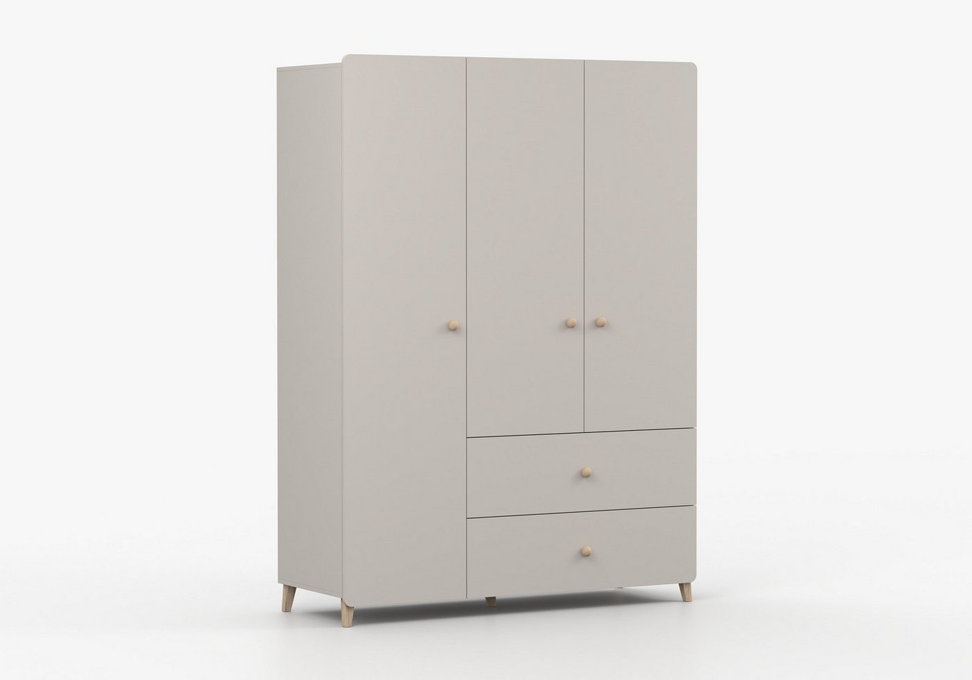 MOEBLO Drehtürenschrank MERK 3S2T (120 cm breit, mit 3 Türen, 2 Schubladen, 4 Einlegeböden, Kleiderstange und Holzgriffen, Kaschmir) (BxHxT):120 x 204 x 50 cm Bild 2