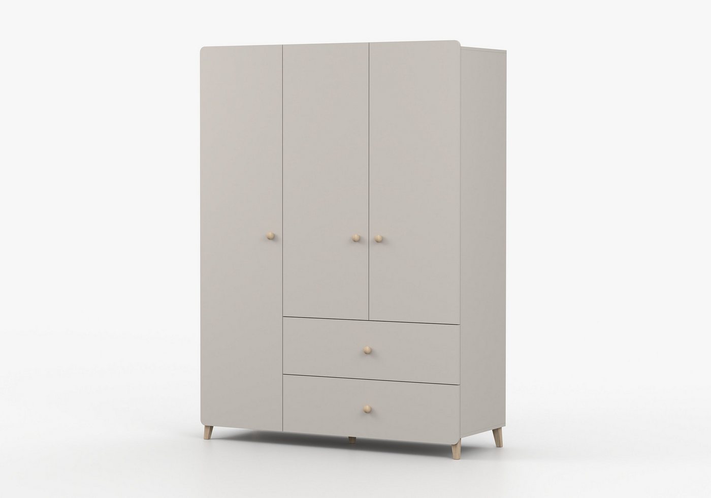 MOEBLO Drehtürenschrank MERK 3S2T (120 cm breit, mit 3 Türen, 2 Schubladen, 4 Einlegeböden, Kleiderstange und Holzgriffen, Kaschmir) (BxHxT):120 x 204 x 50 cm Bild 4