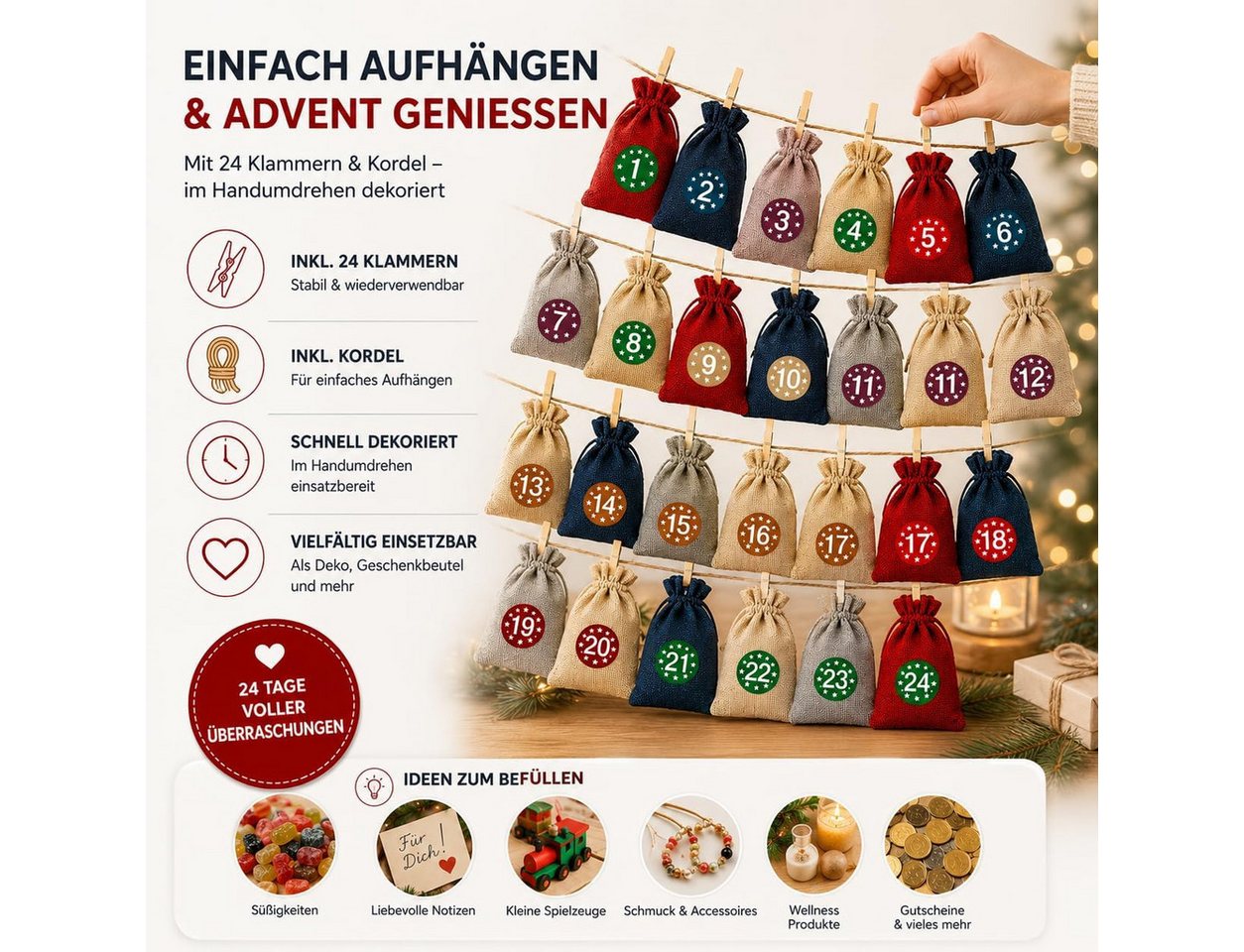 TK Gruppe DIY-Adventskalender Adventskalender 2026 24x Set zum Basteln & Befüllen – Weihnachten Bild 3