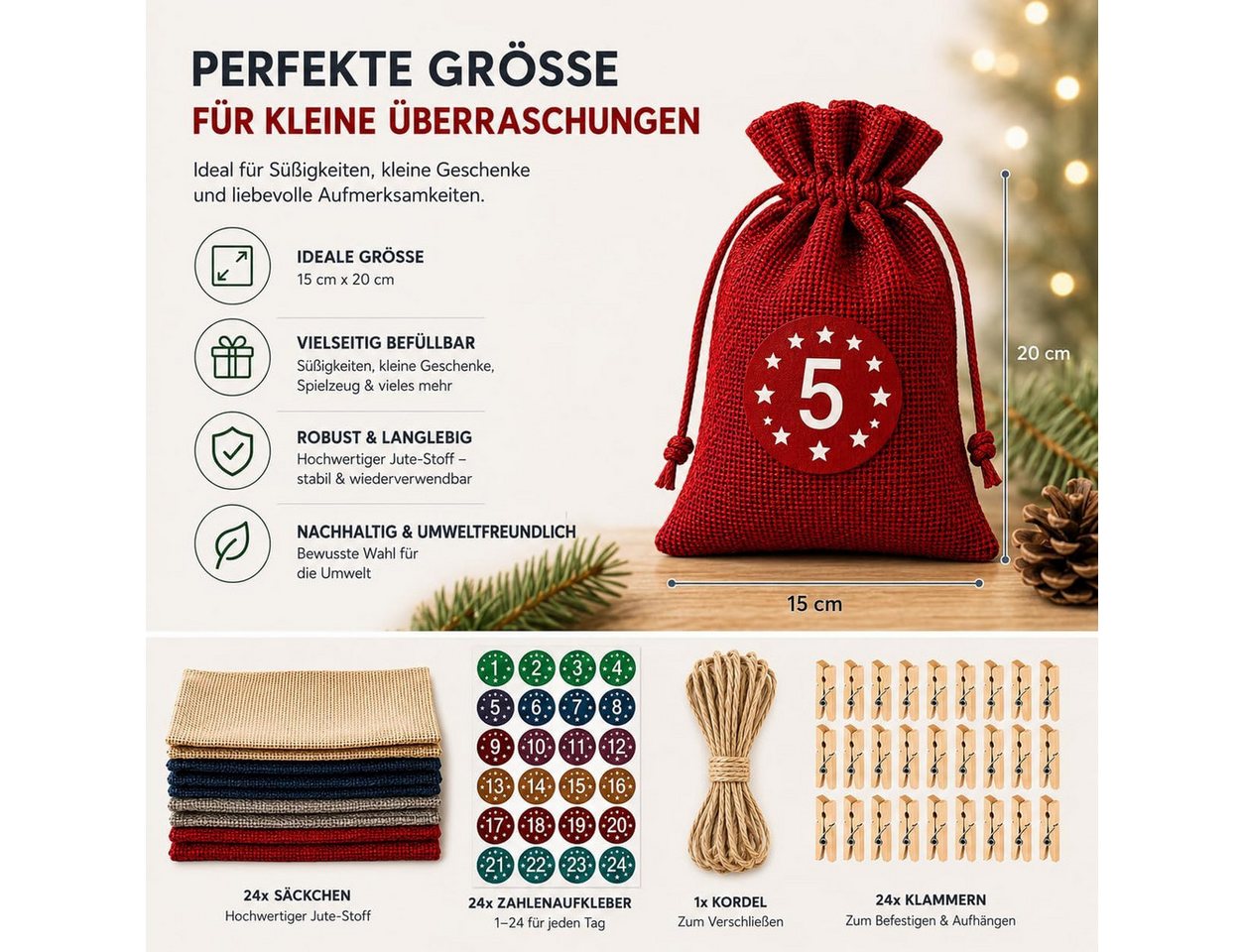 TK Gruppe DIY-Adventskalender Adventskalender 2026 24x Set zum Basteln & Befüllen – Weihnachten Bild 5