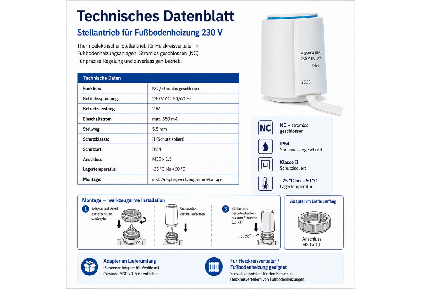ART OF BAAN Heizkörperthermostat Stellantrieb Heizkreisverteiler Fußbodenheizung 230V NC M30x1,5 IP54 Bild 4