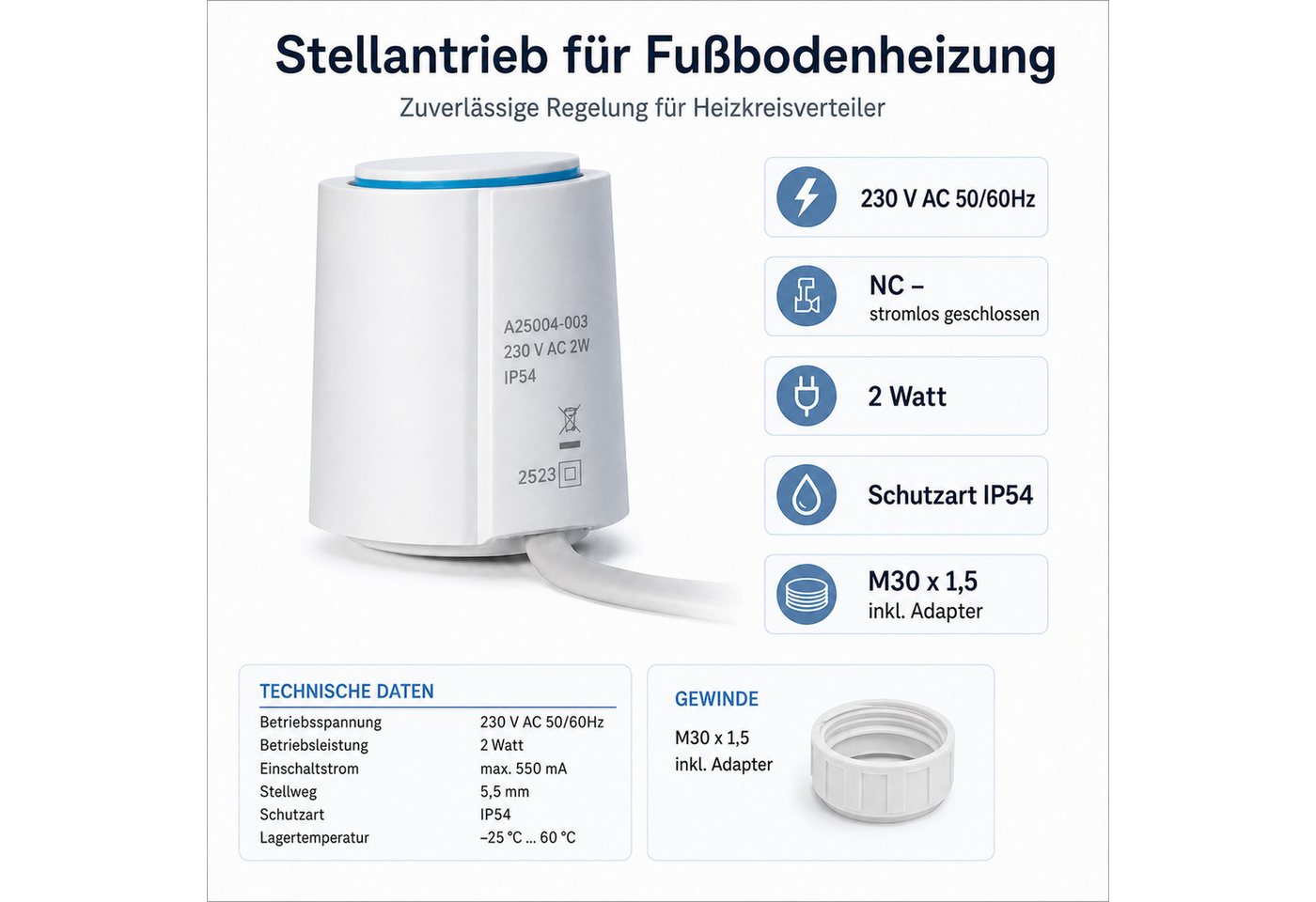 ART OF BAAN Heizkörperthermostat Stellantrieb Heizkreisverteiler Fußbodenheizung 230V NC M30x1,5 IP54 Bild 5