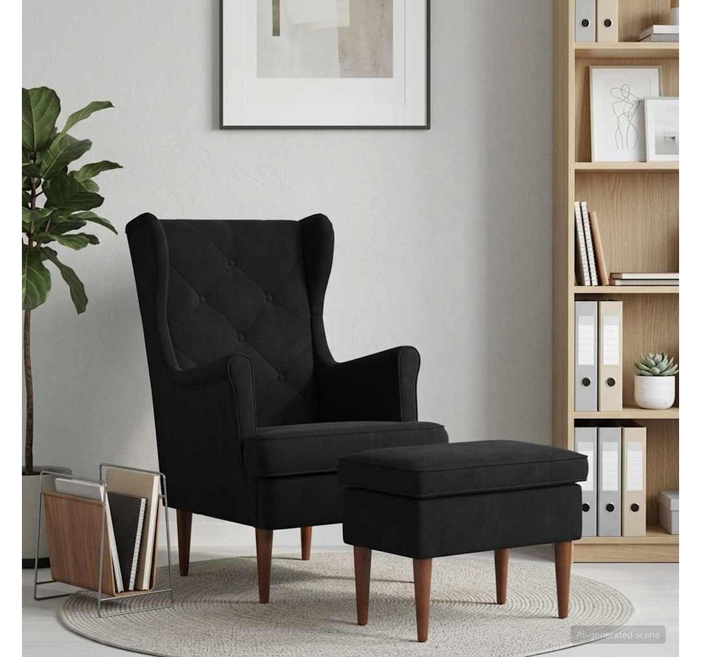 vidaXL Gartenlounge-Set Sessel mit Fußhocker 2 stk. Schwarz Samt, (2-tlg)