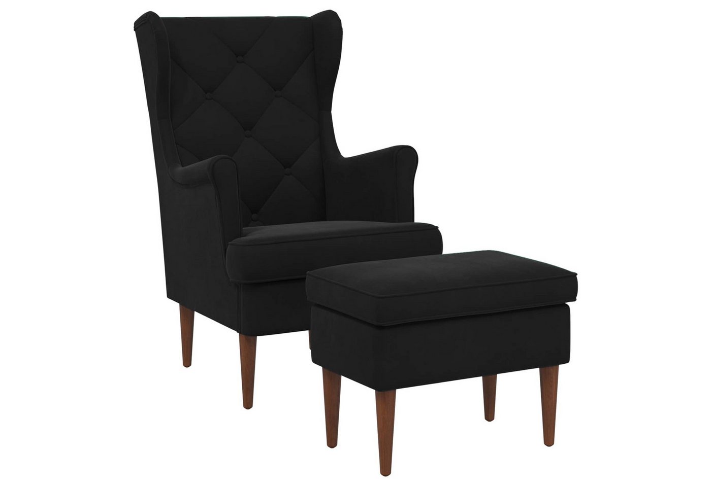 vidaXL Gartenlounge-Set Sessel mit Fußhocker 2 stk. Schwarz Samt, (2-tlg) Bild 2