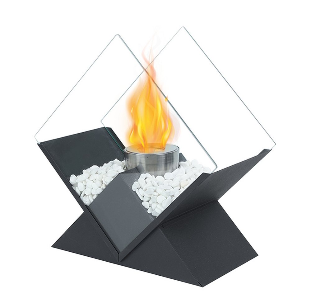 JHY DESIGN Feuerschale 37cm Hoch Tisch-Feuerschale Tisch-Kami Windlichter aus Metall und Glas, (1-St), für Innen und Außenbereich Schwarz Bild 5