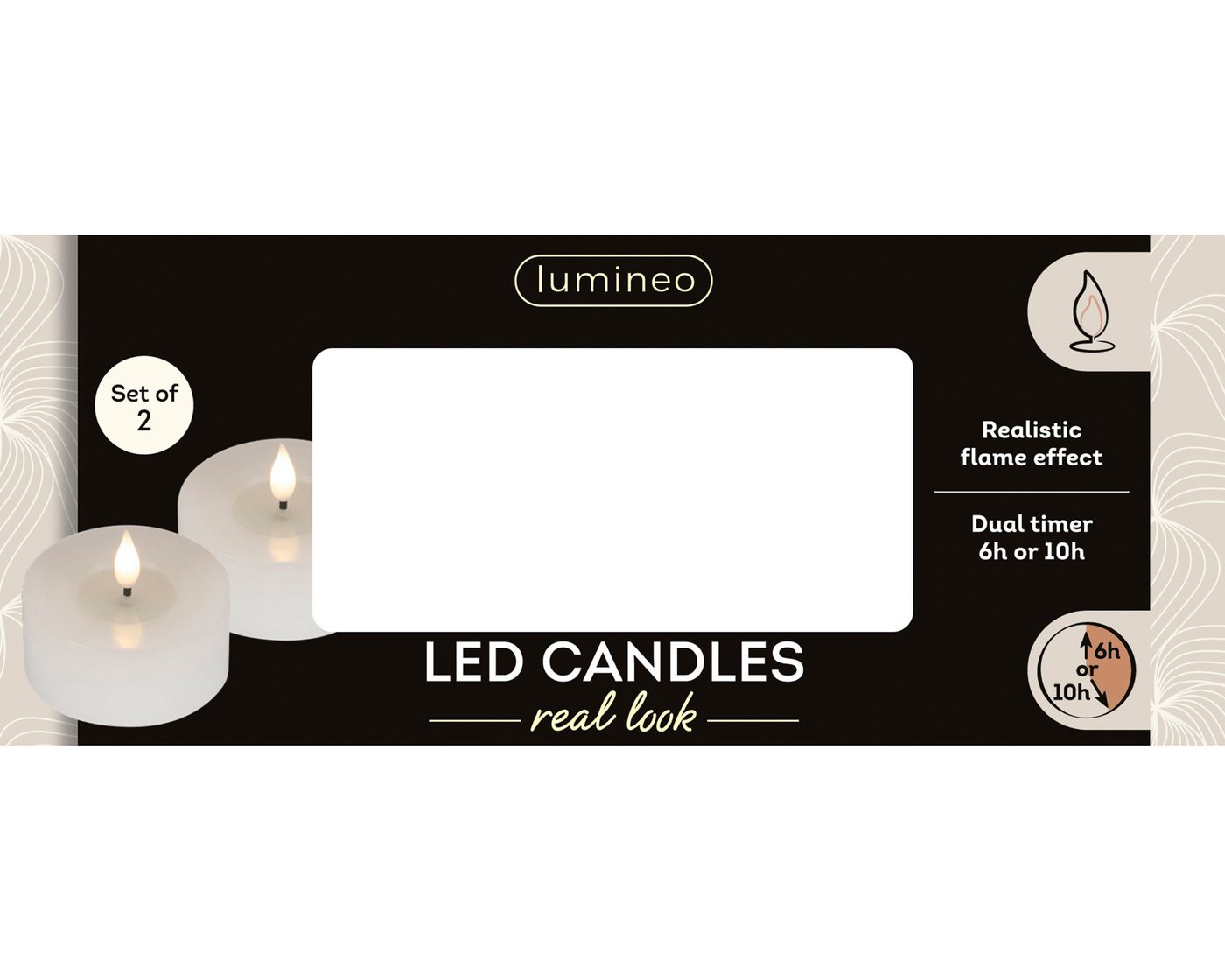 Lumineo LED-Kerze, Timer, warmweiß, LED Kerzen 6x7,5cm mit Timer Wachs 2 Stück - Flacker-Effekt Warmweiß