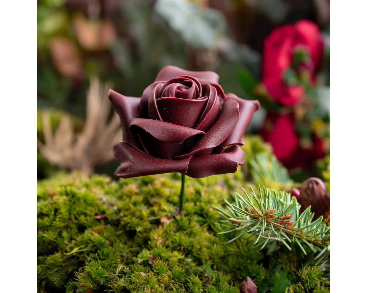 matches21 HOME & HOBBY Bilderrahmen Wachsrosen mit Stiel als Kunstrosen Rosen-Blüten in bordeaux rot, (10 St), 10 künstliche Wachs-Blüten Textil-Rosen Blumengestecke Deko-Rosen