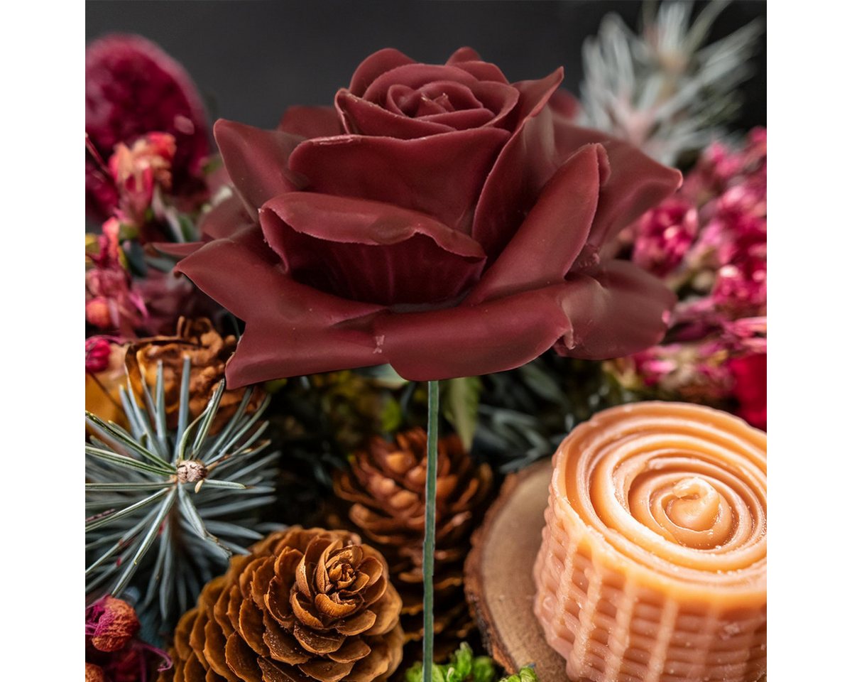 matches21 HOME & HOBBY Bilderrahmen Wachsrosen mit Stiel als Kunstrosen Rosen-Blüten in bordeaux rot, (10 St), 10 künstliche Wachs-Blüten Textil-Rosen Blumengestecke Deko-Rosen Bild 4