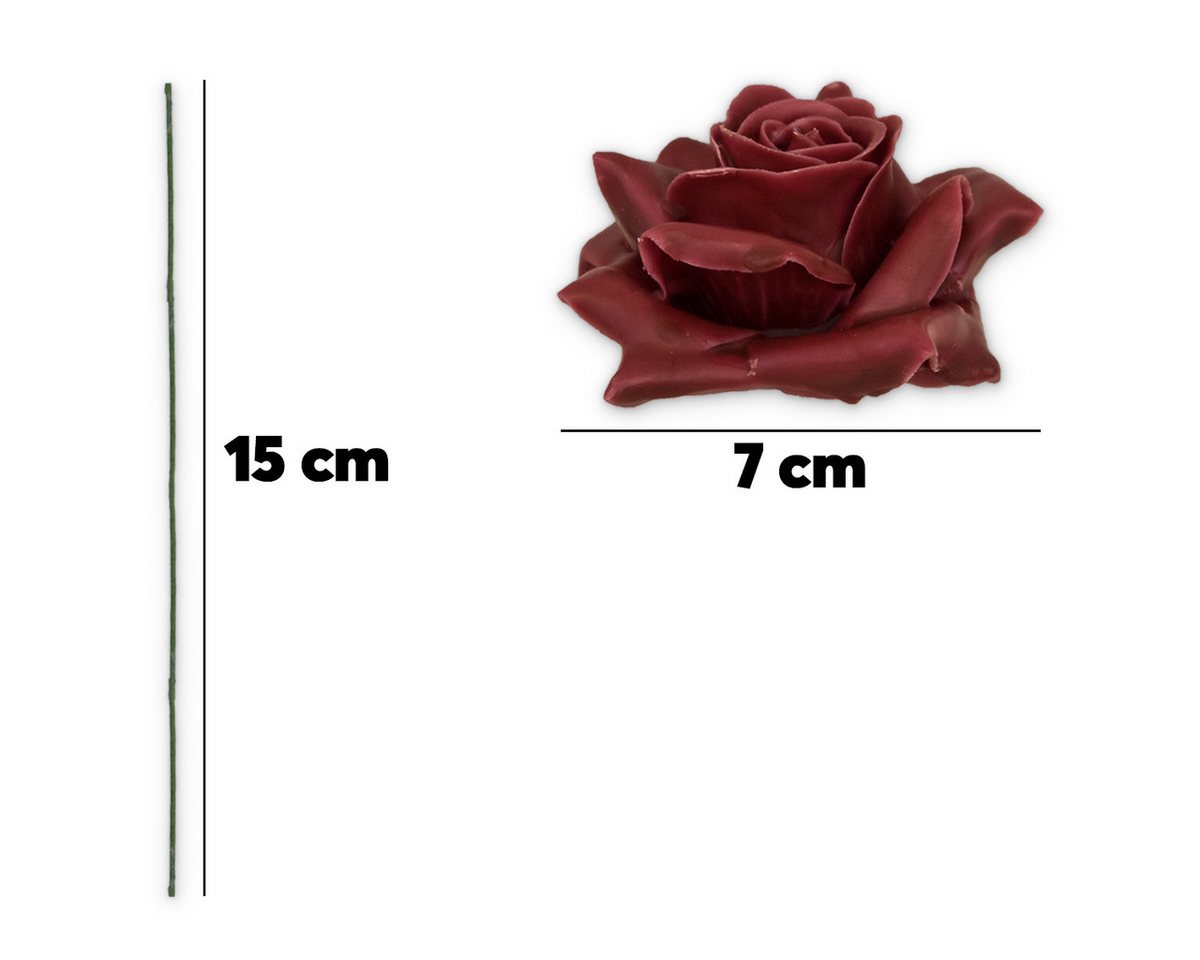matches21 HOME & HOBBY Bilderrahmen Wachsrosen mit Stiel als Kunstrosen Rosen-Blüten in bordeaux rot, (10 St), 10 künstliche Wachs-Blüten Textil-Rosen Blumengestecke Deko-Rosen Bild 5