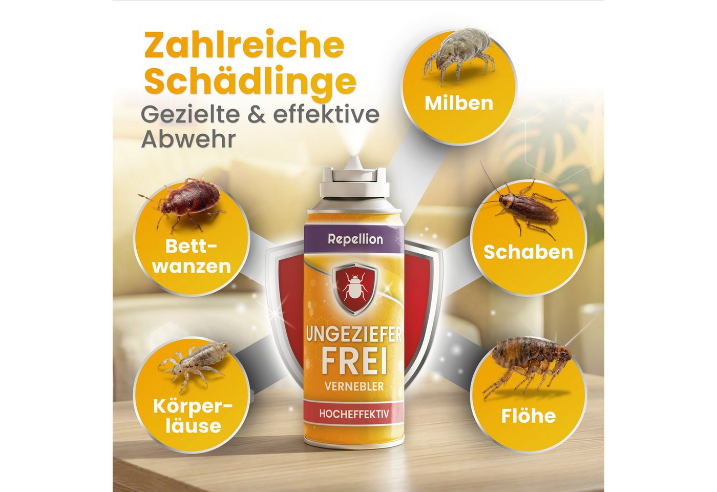 Repellion Insektenspray Ungeziefer Fogger, Vernebler bis 58 m³ je Dose, Nebelautomat Repellent, 600 ml, 4-St., hält Schaben, Flöhe, Bettwanzen, Hausstaubmilben & Motten fern Bild 4