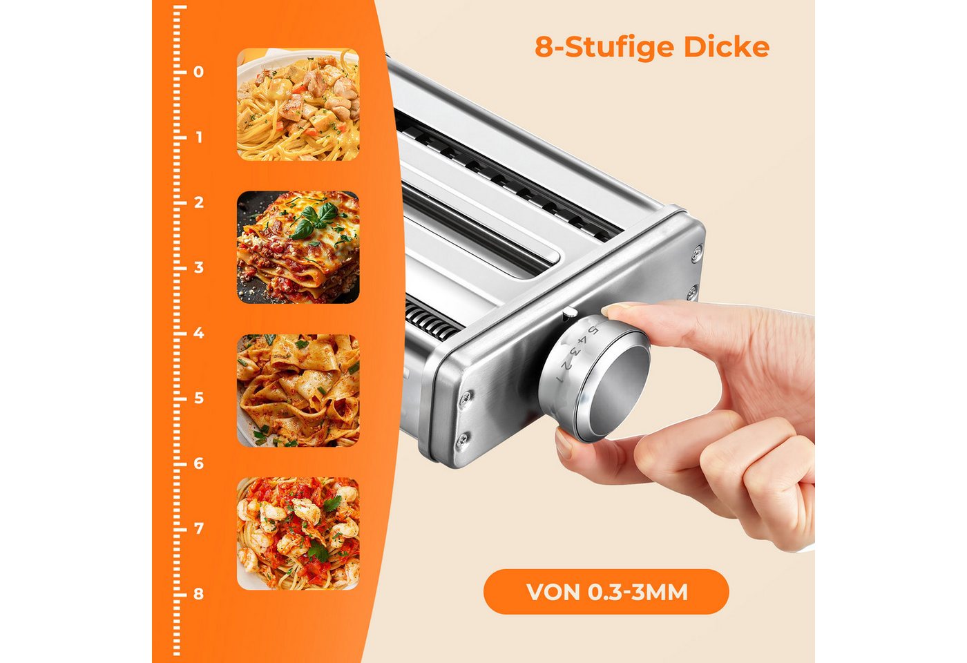 FOHERE Nudelmaschine 3-in-1-Nudelaufsatz für KitchenAid Küchenmaschine, Edelstahl, Breite Nudeln, dünne Nudeln, Nudelpresse Bild 2