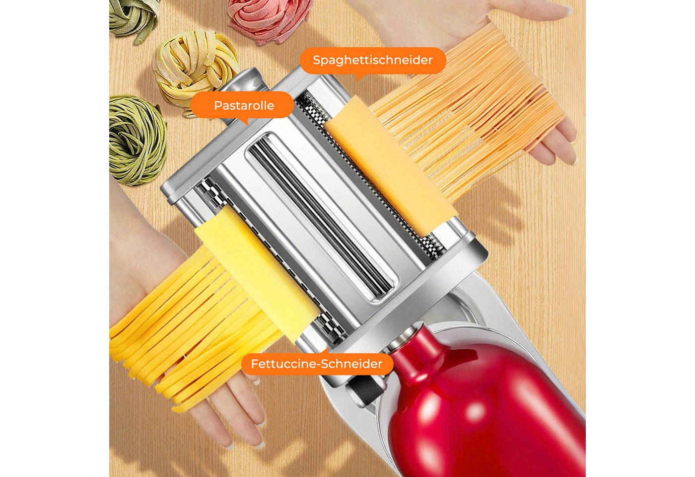 FOHERE Nudelmaschine 3-in-1-Nudelaufsatz für KitchenAid Küchenmaschine, Edelstahl, Breite Nudeln, dünne Nudeln, Nudelpresse Bild 3