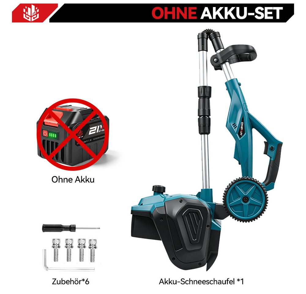 ONEVAN Akku-Schneefräse 1000W bürstenloser Motor, 2500 U/min, kabellose Elektro-Schneeschaufel, 33 cm Arbeitsbreite, (ohne Akku), 32 cm Arbeitsbreite, verstellbare Richtungsplatte, Teleskopstange Bild 2