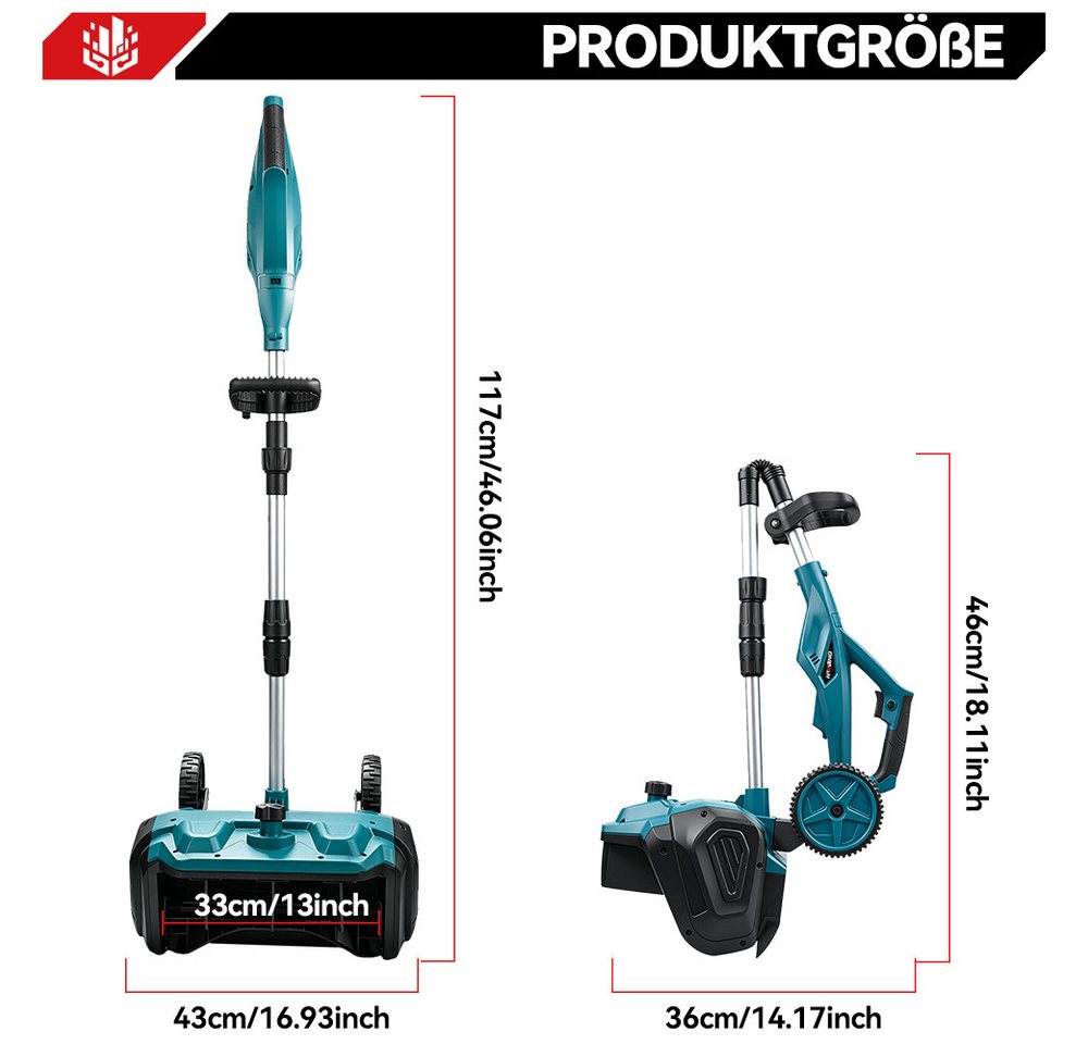 ONEVAN Akku-Schneefräse 1000W bürstenloser Motor, 2500 U/min, kabellose Elektro-Schneeschaufel, 33 cm Arbeitsbreite, (ohne Akku), 32 cm Arbeitsbreite, verstellbare Richtungsplatte, Teleskopstange Bild 4