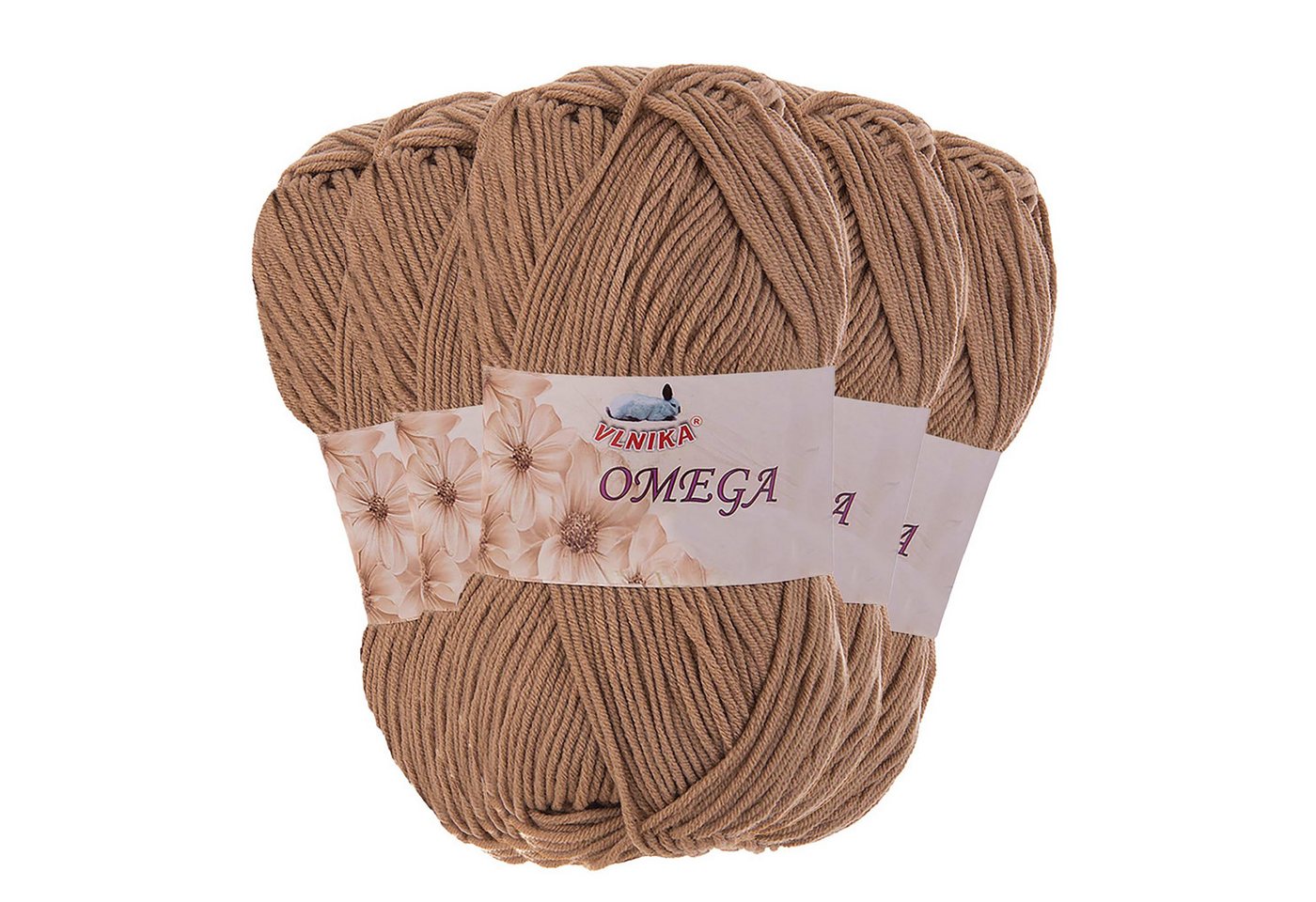 maDDma 5x100g Strickgarn Omega uni Häkelgarn Acrylwolle Klassikgarn Wolle Häkelwolle, 1200 m (Sparpaket), beige