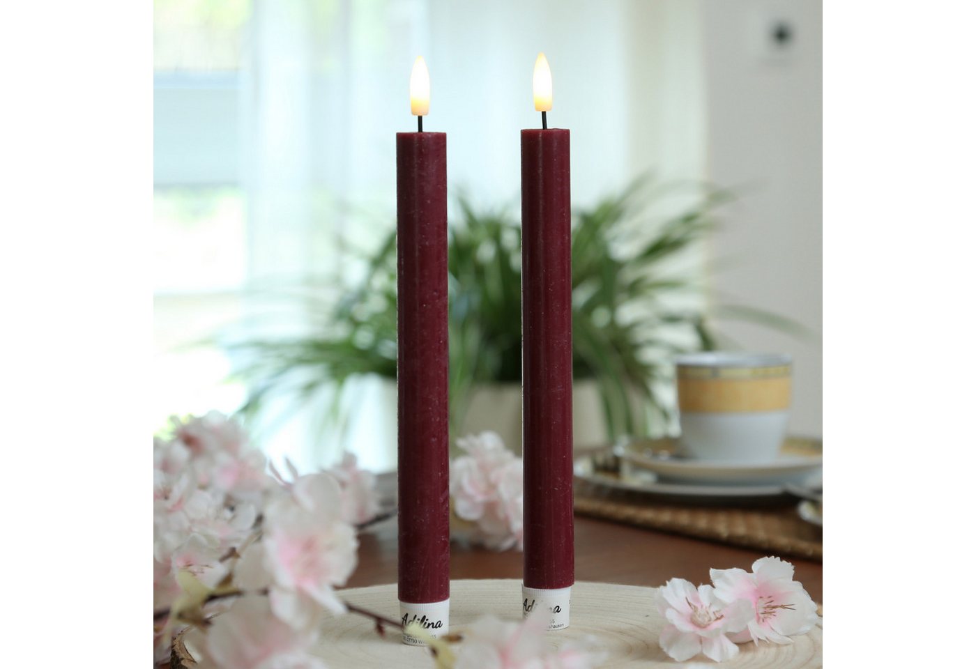 Adilina LED-Kerze LED Stabkerzen Tafelkerzen Dinner Spitzkerzen rustikal 24cm rot 2St, LED Classic, warmweiß (2100K bis 3000K) Bild 2