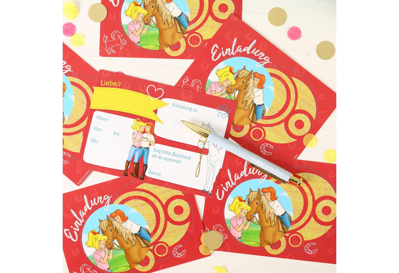 PAPIERDRACHEN Einladungskarten 12 Einladungskarten Kindergeburtstag - Bibi und Tina Glitzer, Made in Germany