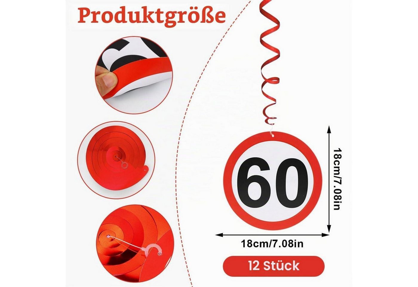 LuxusKollektion Girlande Girlande 60. Geburtstag Verkehrsschild Spiralen Deko