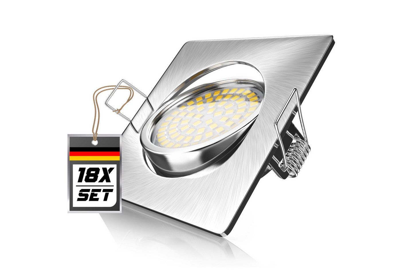 Brandson LED Einbaustrahler 18er Set LED Einbaustrahler Deckenspots 3000K eckig, Schwenkmechanismus (40° vertikal), LED fest integriert, warmweiß, Ultra Flache Einbauleuchte, Slim Einbauspot, Deckenstrahler eckig Bild 2