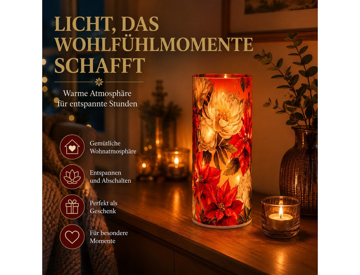formano LED Dekolicht LED Deko Licht LED Deko-Licht Tischlampe mit Timer Leuchtdeko 20 cm, LED fest integriert