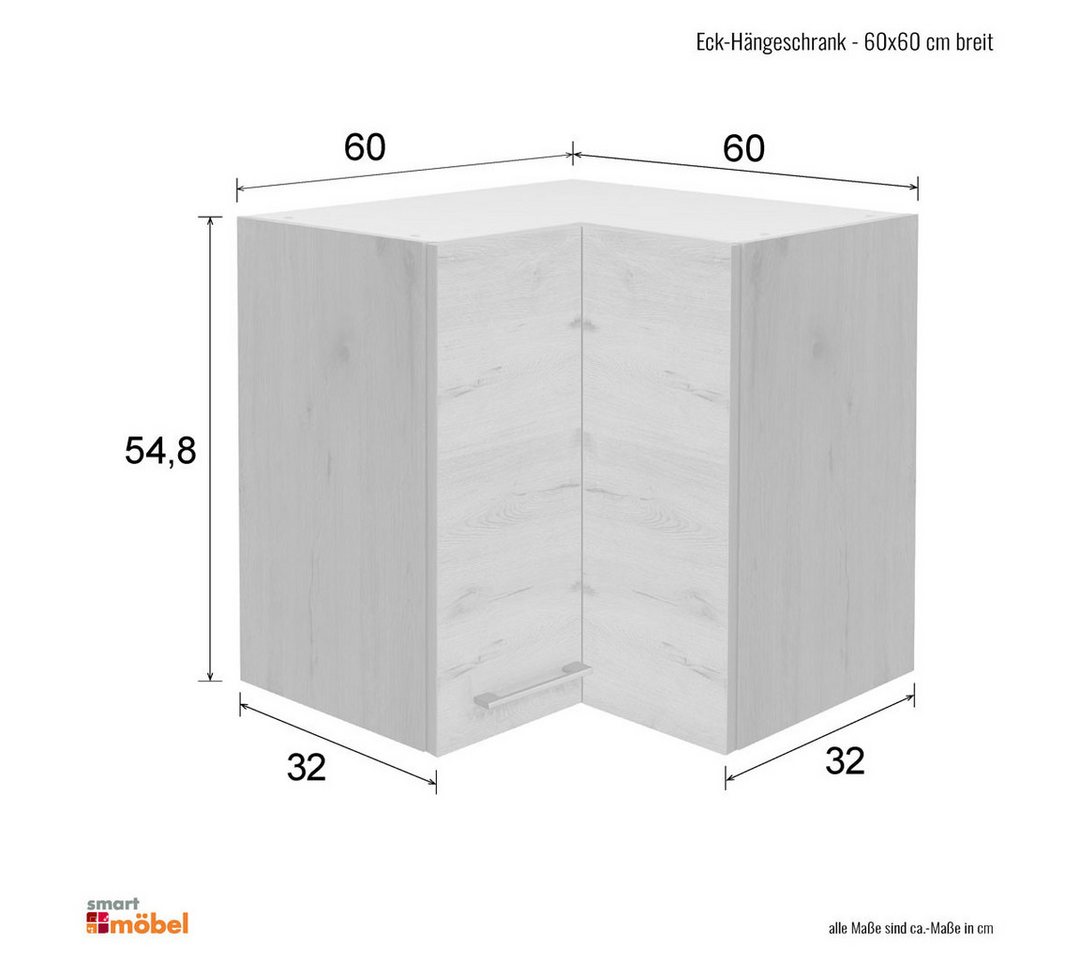 Flex-Well Eckhängeschrank Eckhängeschrank Küche - 60 x 60 cm breit - Hochglanz Weiß Sonoma Eiche Bild 3