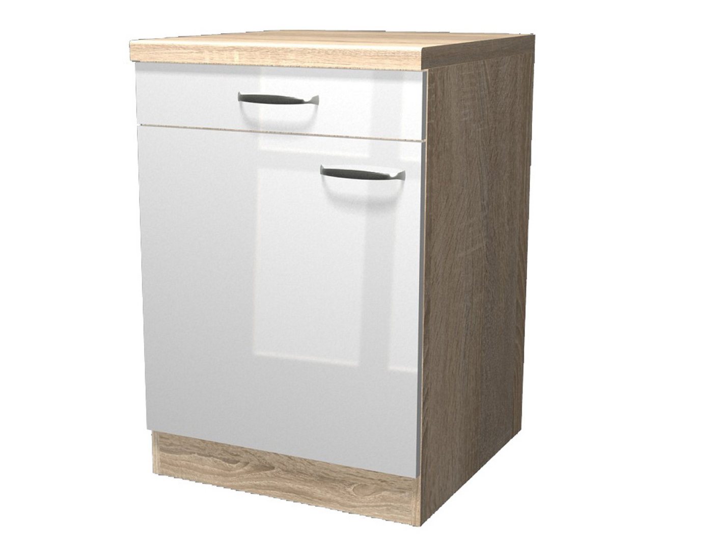 Flex-Well Unterschrank Küchenunterschrank - 60 cm breit - Hochglanz Weiß Sonoma Eiche – Valen Bild 2
